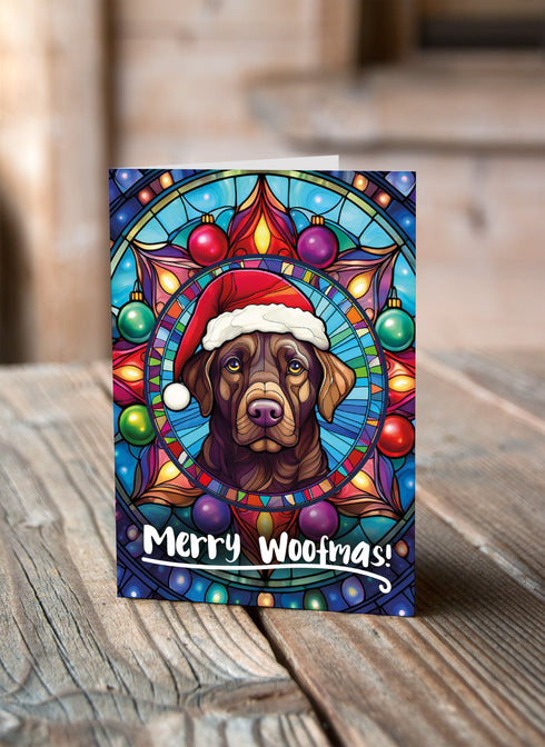 Labrador Chocolate in a Santa Hat Christmas Card